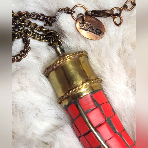 Red Mosaic Horn Pendant Necklace - Picture 3 of 6